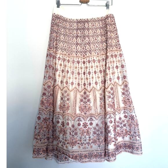 SOFT SURROUNDINGS white orange pink embroidered Inez long maxi skirt India - Picture 2 of 10
